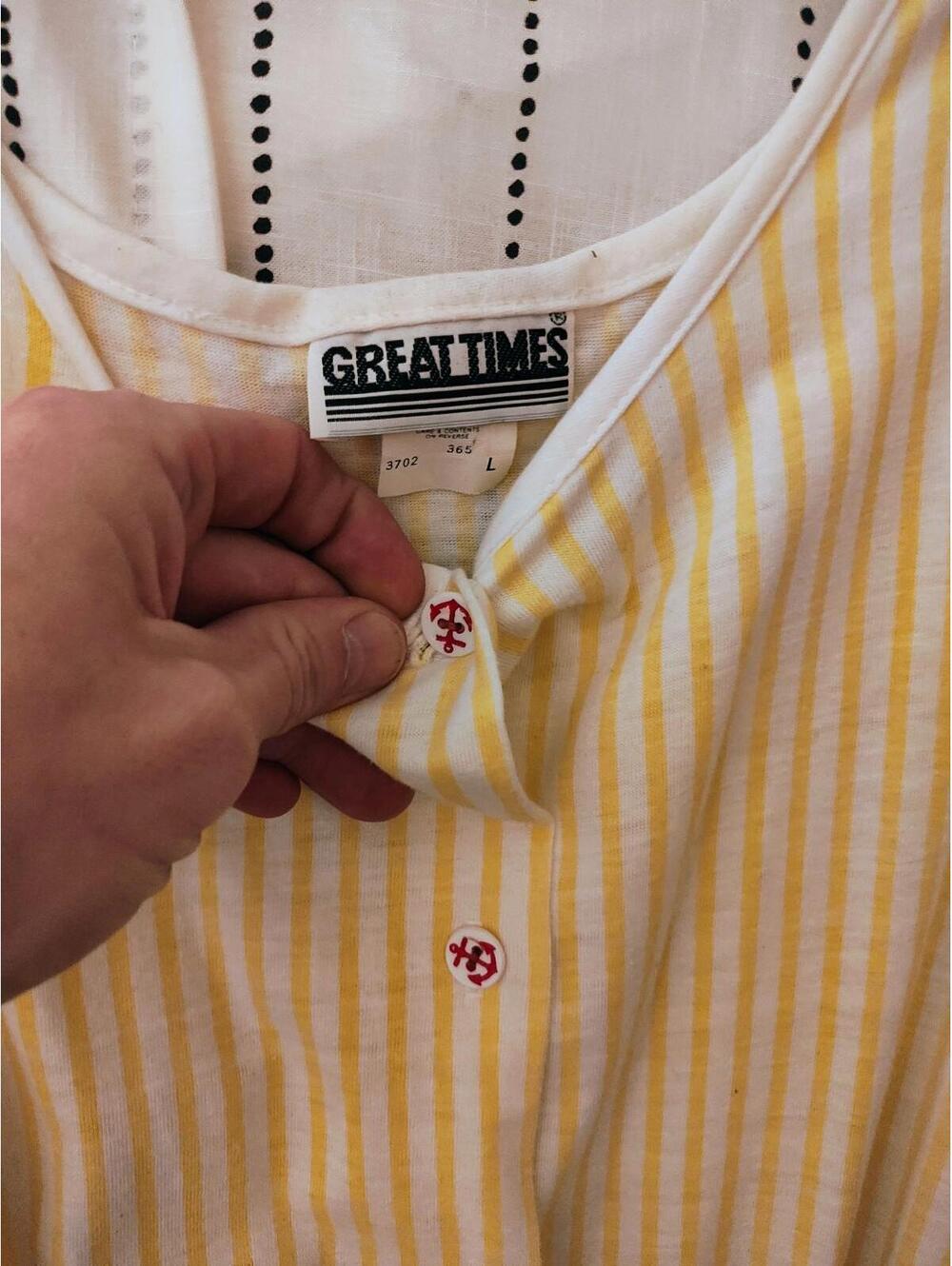 Great Times Jumper - Size L  - Sleeveless Yellow/White Stripe Anchor Buttons - Picture 2 of 3